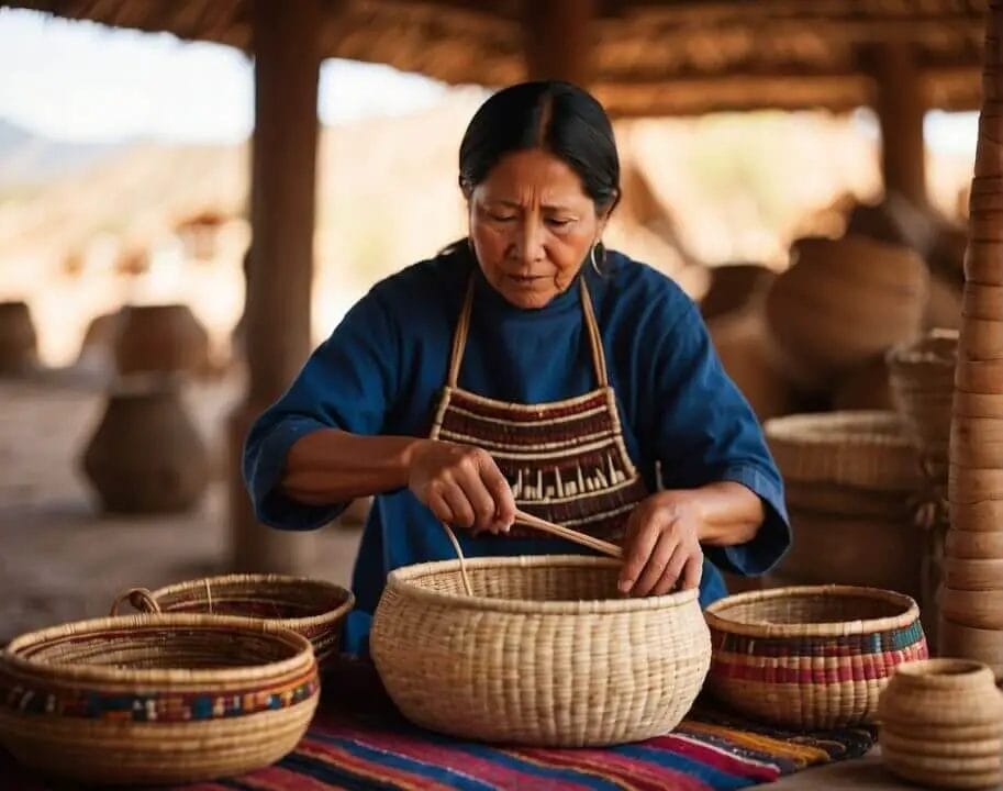 hopi woman crafts baskets